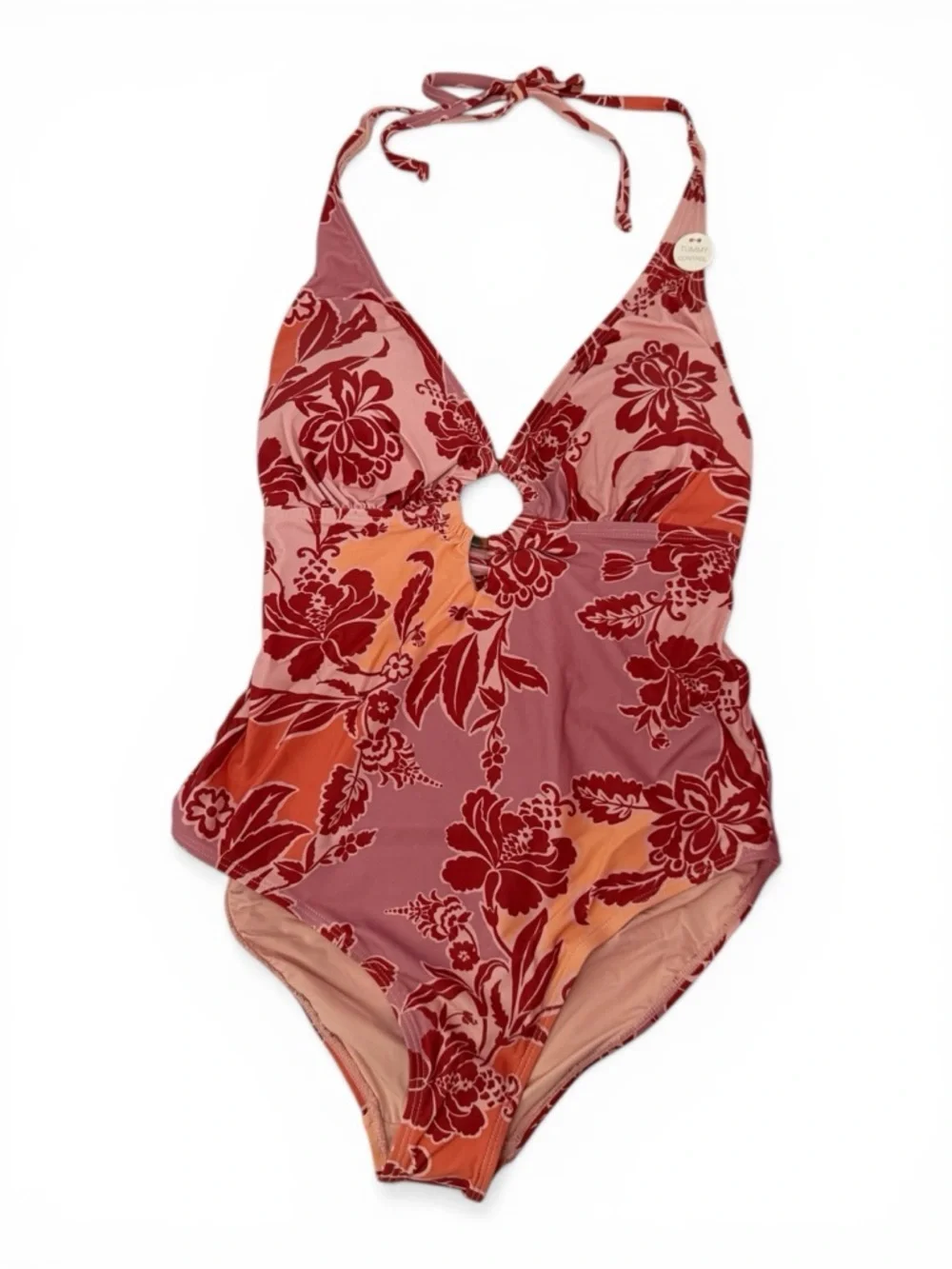 NWT Onshore La Perouse Floral Halter One Piece Swimsuit Ring Detail Pink Size 12